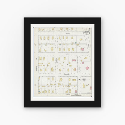 Old map wall art mockup — black gallery frame with white mat — Sanborn Fire Insurance Map from Naperville, Du Page County, Illinois (1892), Sheet #0006