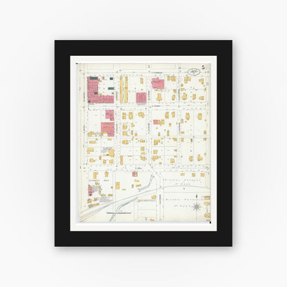 Old map wall art mockup — black gallery frame with white mat — Sanborn Fire Insurance Map from Liberty, Clay County, Missouri (1906), Sheet #0005