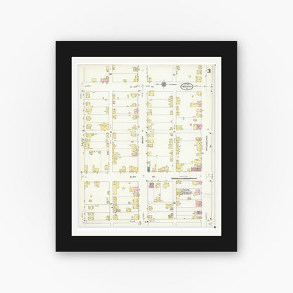 Old map wall art mockup — black gallery frame with white mat — Sanborn Fire Insurance Map from Indiana, Indiana County, Pennsylvania (1910), Sheet #0003