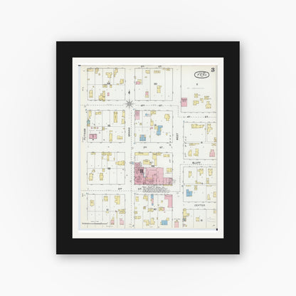 Old map wall art mockup — black gallery frame with white mat — Sanborn Fire Insurance Map from Peru, La Salle County, Illinois (1892), Sheet #0003