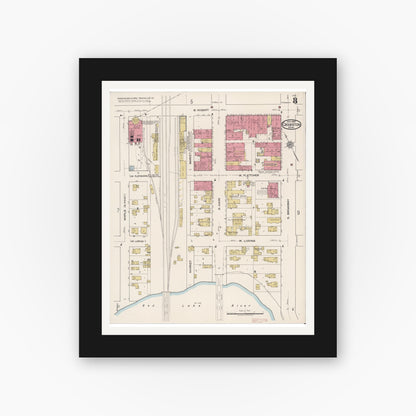 Old map wall art mockup — black gallery frame with white mat — Sanborn Fire Insurance Map from Crookston, Polk County, Minnesota (1922), Sheet #0008