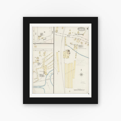 Old map wall art mockup — black gallery frame with white mat — Sanborn Fire Insurance Map from Smethport, McKean County, Pennsylvania (1887), Sheet #0004