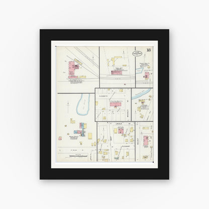 Old map wall art mockup — black gallery frame with white mat — Sanborn Fire Insurance Map from Freeport, Stephenson County, Illinois (1897), Sheet #0018