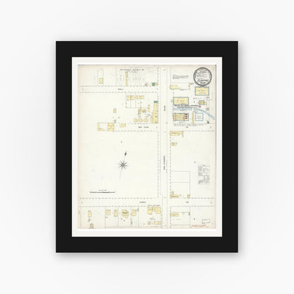 Old map wall art mockup — black gallery frame with white mat — Sanborn Fire Insurance Map from Elmhurst, Alameda County, California (1896), Sheet #0001