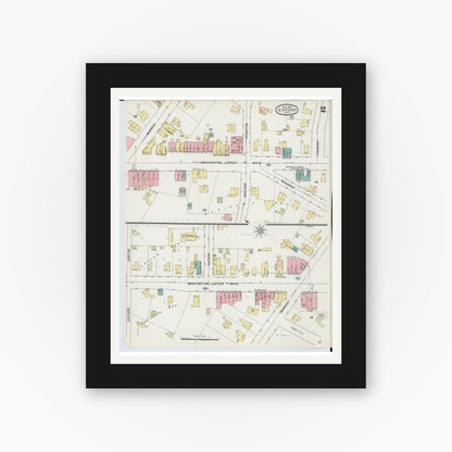 Old map wall art mockup — black gallery frame with white mat — Sanborn Fire Insurance Map from Oxford, Oakland County, Michigan (1895), Sheet #0002