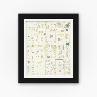 Old map wall art mockup — black gallery frame with white mat — Sanborn Fire Insurance Map from Ironton, Lawrence County, Ohio (1909), Sheet #0038