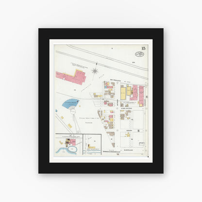 Old map wall art mockup — black gallery frame with white mat — Sanborn Fire Insurance Map from El Paso, El Paso County, Texas (1905), Sheet #0015