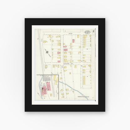 Old map wall art mockup — black gallery frame with white mat — Sanborn Fire Insurance Map from Mount Wolf, York County, Pennsylvania (1913), Sheet #0002