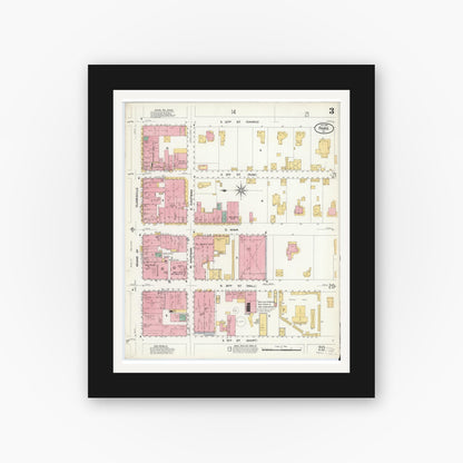 Old map wall art mockup — black gallery frame with white mat — Sanborn Fire Insurance Map from Paris, Lamar County, Texas (1908), Sheet #0003