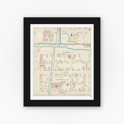 Old map wall art mockup — black gallery frame with white mat — Sanborn Fire Insurance Map from Lock Haven, Clinton County, Pennsylvania (1885), Sheet #0002