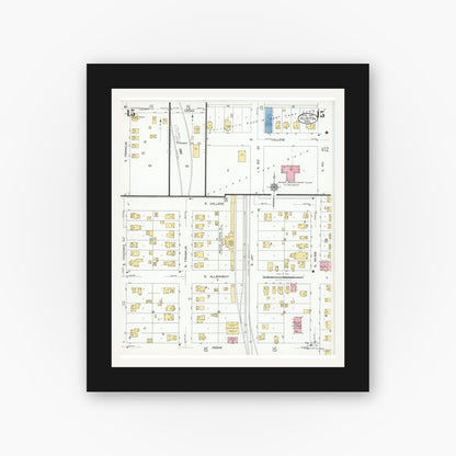 Old map wall art mockup — black gallery frame with white mat — Sanborn Fire Insurance Map from Austin, Mower County, Minnesota (1926), Sheet #0015