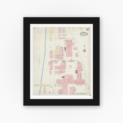 Old map wall art mockup — black gallery frame with white mat — Sanborn Fire Insurance Map from Johnstown, Cambria County, Pennsylvania (1891), Sheet #0018