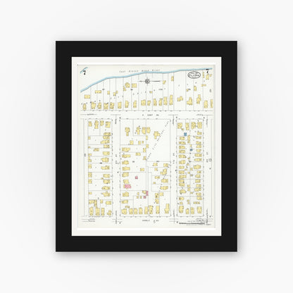 Old map wall art mockup — black gallery frame with white mat — Sanborn Fire Insurance Map from Elyria, Lorain County, Ohio (1925), Sheet #0007