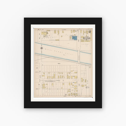Old map wall art mockup — black gallery frame with white mat — Sanborn Fire Insurance Map from Sault Sainte Marie, Chippewa County, Michigan (1922), Sheet #0021