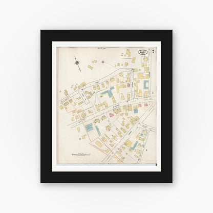 Old map wall art mockup — black gallery frame with white mat — Sanborn Fire Insurance Map from Ware, Hampshire County, Massachusetts (1946), Sheet #0007