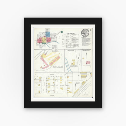 Old map wall art mockup — black gallery frame with white mat — Sanborn Fire Insurance Map from Springfield, Brown County, Minnesota (1909) - Complete Map Set