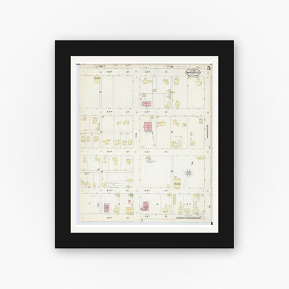 Old map wall art mockup — black gallery frame with white mat — Sanborn Fire Insurance Map from Manchester, Adams County, Ohio (1897), Sheet #0005