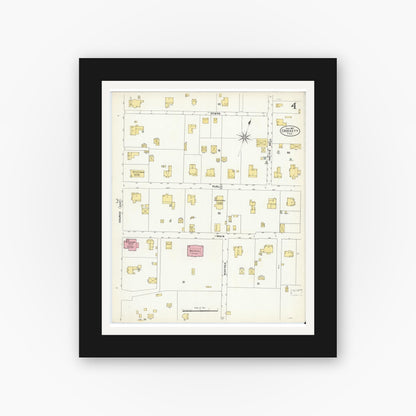 Old map wall art mockup — black gallery frame with white mat — Sanborn Fire Insurance Map from Crockett, Houston County, Texas (1907), Sheet #0004