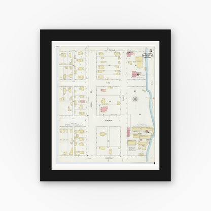 Old map wall art mockup — black gallery frame with white mat — Sanborn Fire Insurance Map from Wyandotte, Wayne County, Michigan (1895), Sheet #0003