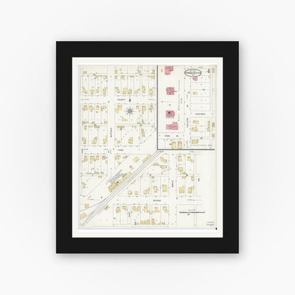 Old map wall art mockup — black gallery frame with white mat — Sanborn Fire Insurance Map from North Manchester, Wabash County, Indiana (1907), Sheet #0004