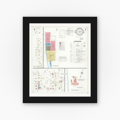 Old map wall art mockup — black gallery frame with white mat — Sanborn Fire Insurance Map from New Richmond, Clermont County, Ohio (1933), Sheet #0001