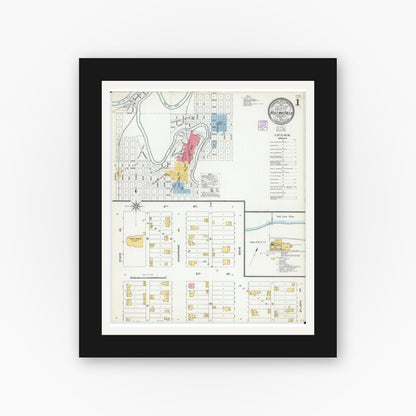 Old map wall art mockup — black gallery frame with white mat — Sanborn Fire Insurance Map from Red Lake Falls, Red Lake County, Minnesota (1904) - Complete Map Set