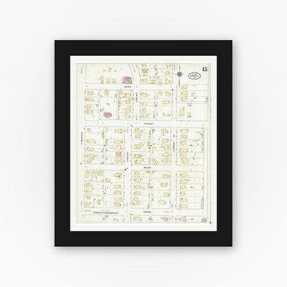 Old map wall art mockup — black gallery frame with white mat — Sanborn Fire Insurance Map from Brazil, Clay County, Indiana (1910), Sheet #0015