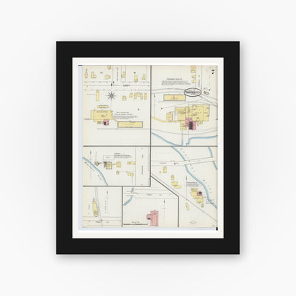 Old map wall art mockup — black gallery frame with white mat — Sanborn Fire Insurance Map from Traverse City, Grand Traverse County, Michigan (1893), Sheet #0007