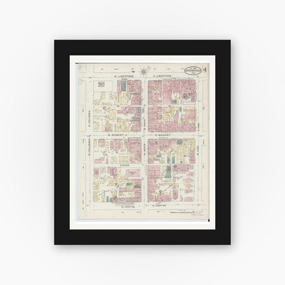 Old map wall art mockup — black gallery frame with white mat — Sanborn Fire Insurance Map from Springfield, Clark County, Ohio (1886), Sheet #0004