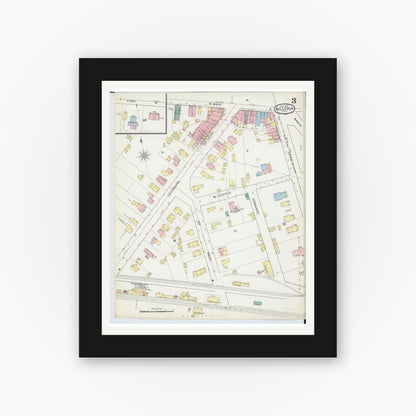 Old map wall art mockup — black gallery frame with white mat — Sanborn Fire Insurance Map from Bellevue, Huron And Sandusky County, Ohio (1893), Sheet #0003