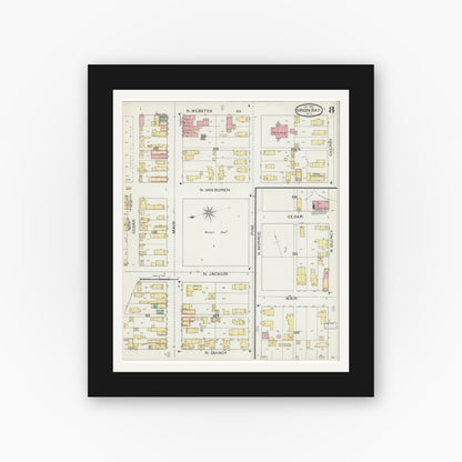 Old map wall art mockup — black gallery frame with white mat — Sanborn Fire Insurance Map from Green Bay, Brown County, Wisconsin (1894), Sheet #0008