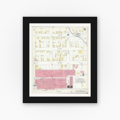 Old map wall art mockup — black gallery frame with white mat — Sanborn Fire Insurance Map from Peru, La Salle County, Illinois (1916), Sheet #0013