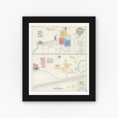 Old map wall art mockup — black gallery frame with white mat — Sanborn Fire Insurance Map from Stryker, Williams County, Ohio (1905) - Complete Map Set