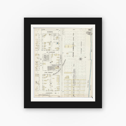 Old map wall art mockup — black gallery frame with white mat — Sanborn Fire Insurance Map from Winona, Winona County, Minnesota (1884), Sheet #0015