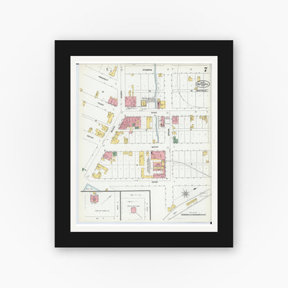Old map wall art mockup — black gallery frame with white mat — Sanborn Fire Insurance Map from Whitehall, Muskegon County, Michigan (1902), Sheet #0007