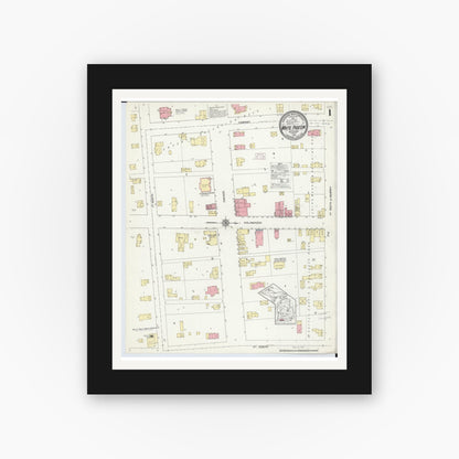 Old map wall art mockup — black gallery frame with white mat — Sanborn Fire Insurance Map from White Pigeon, Saint Joseph County, Michigan (1914) - Complete Map Set