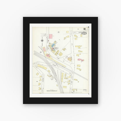 Old map wall art mockup — black gallery frame with white mat — Sanborn Fire Insurance Map from Gardner, Worcester County, Massachusetts (1914), Sheet #0031