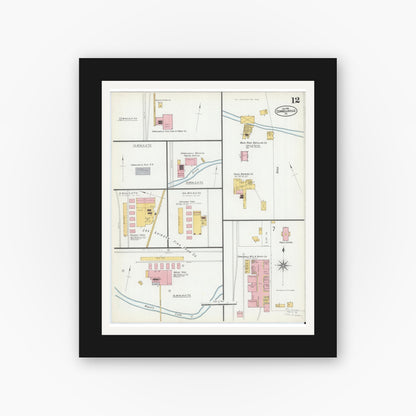 Old map wall art mockup — black gallery frame with white mat — Sanborn Fire Insurance Map from Connellsville, Fayette County, Pennsylvania (1901), Sheet #0012