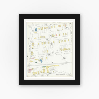 Old map wall art mockup — black gallery frame with white mat — Sanborn Fire Insurance Map from Glenside, Montgomery County, Pennsylvania (1909), Sheet #0008
