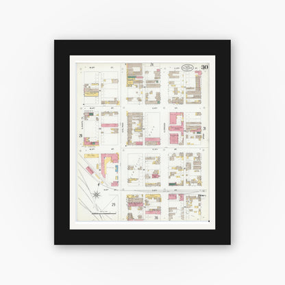 Old map wall art mockup — black gallery frame with white mat — Sanborn Fire Insurance Map from El Paso, El Paso County, Texas (1905), Sheet #0030