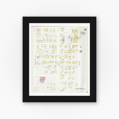 Old map wall art mockup — black gallery frame with white mat — Sanborn Fire Insurance Map from Virginia, Saint Louis County, Minnesota (1908), Sheet #0010