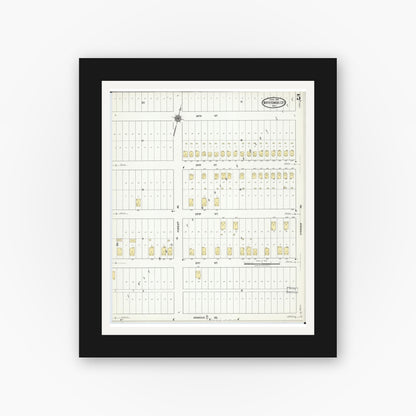 Old map wall art mockup — black gallery frame with white mat — Sanborn Fire Insurance Map from North Kansas City, Clay County, Missouri (1918), Sheet #0005