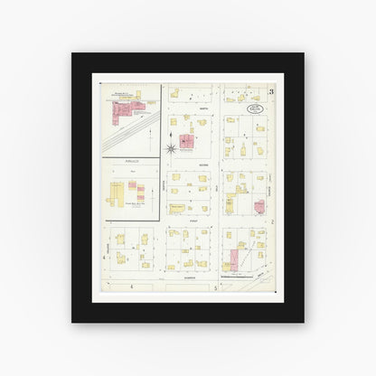 Old map wall art mockup — black gallery frame with white mat — Sanborn Fire Insurance Map from Galva, Henry County, Illinois (1907), Sheet #0003