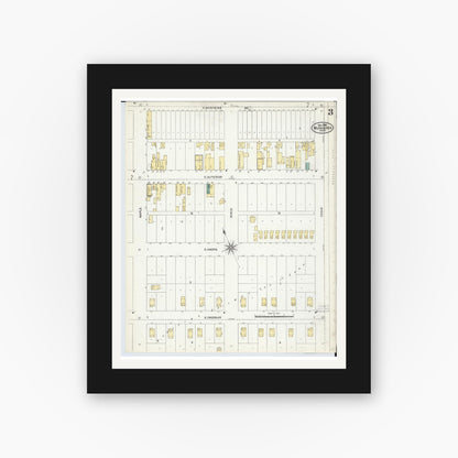 Old map wall art mockup — black gallery frame with white mat — Sanborn Fire Insurance Map from Munising, Alger County, Michigan (1906), Sheet #0003