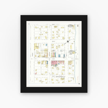 Old map wall art mockup — black gallery frame with white mat — Sanborn Fire Insurance Map from Shell Rock, Butler County, Iowa (1910), Sheet #0002
