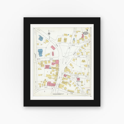 Old map wall art mockup — black gallery frame with white mat — Sanborn Fire Insurance Map from Reading, Middlesex County, Massachusetts (1918), Sheet #0003