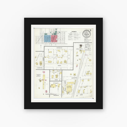 Old map wall art mockup — black gallery frame with white mat — Sanborn Fire Insurance Map from Auburn, Sangamon County, Illinois (1909) - Complete Map Set