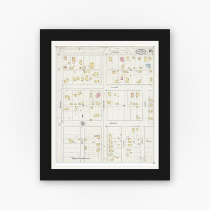 Old map wall art mockup — black gallery frame with white mat — Sanborn Fire Insurance Map from Mankato, Blue Earth County, Minnesota (1894), Sheet #0016