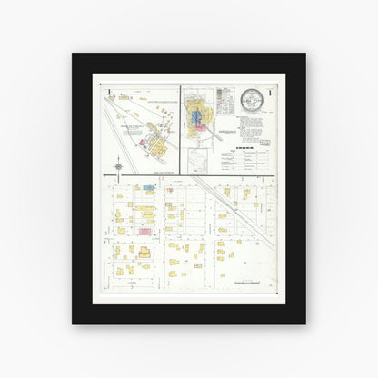 Old map wall art mockup — black gallery frame with white mat — Sanborn Fire Insurance Map from Cuba City, Grant County, Wisconsin (1932) - Complete Map Set