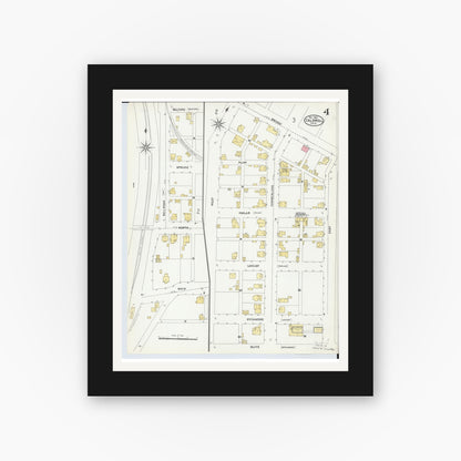 Old map wall art mockup — black gallery frame with white mat — Sanborn Fire Insurance Map from Caldwell, Noble County, Ohio (1905), Sheet #0004